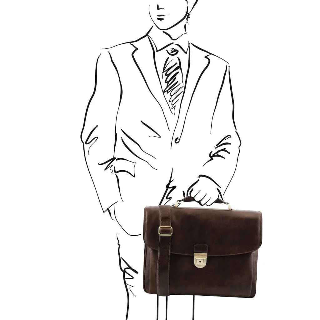 Alessandria - Matte leather multi compartment laptop briefcase | TL142067 - Image 30