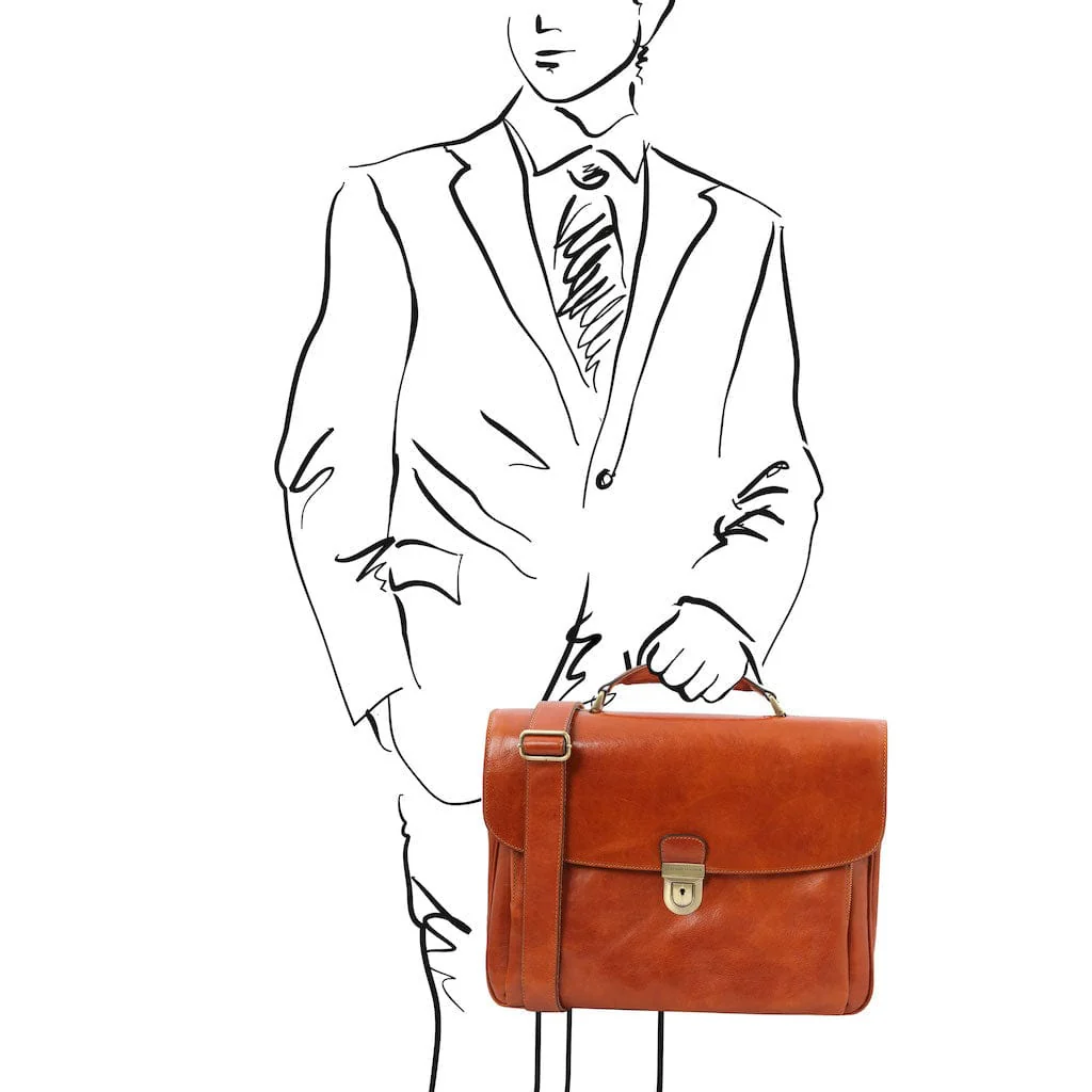 Alessandria - Matte leather multi compartment laptop briefcase | TL142067 - Image 34