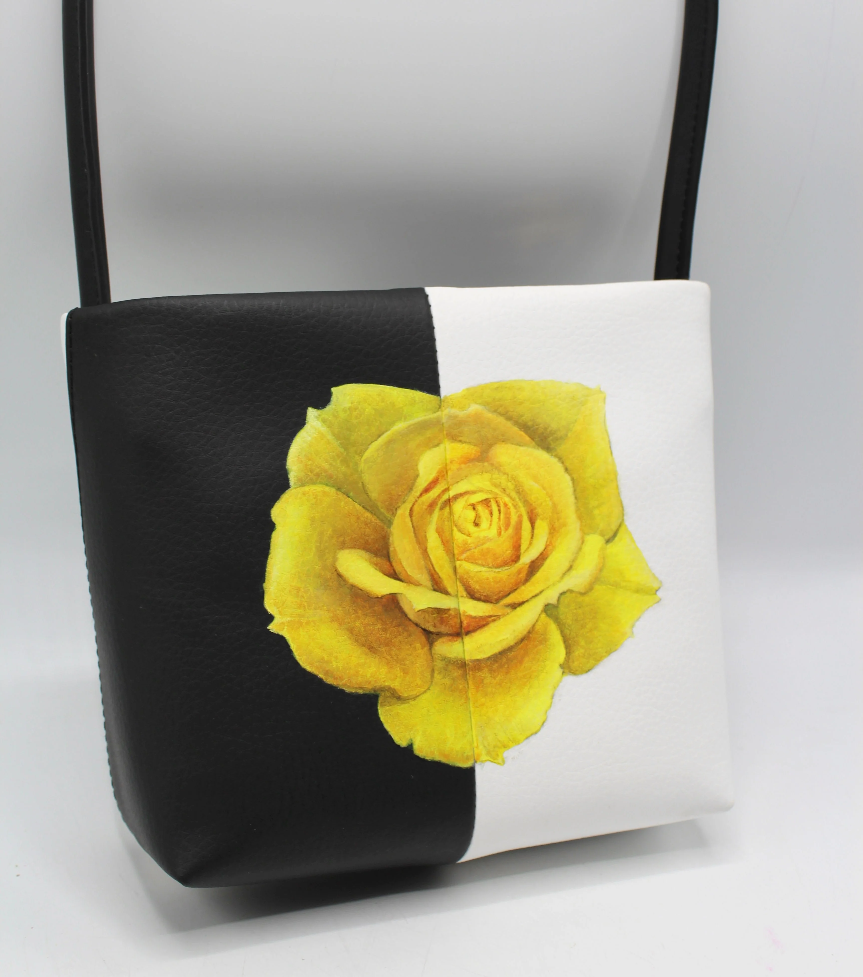 Aria - Sustainable Apple Skin Leather Hand Painted Yellow Rose Bag - Image 3