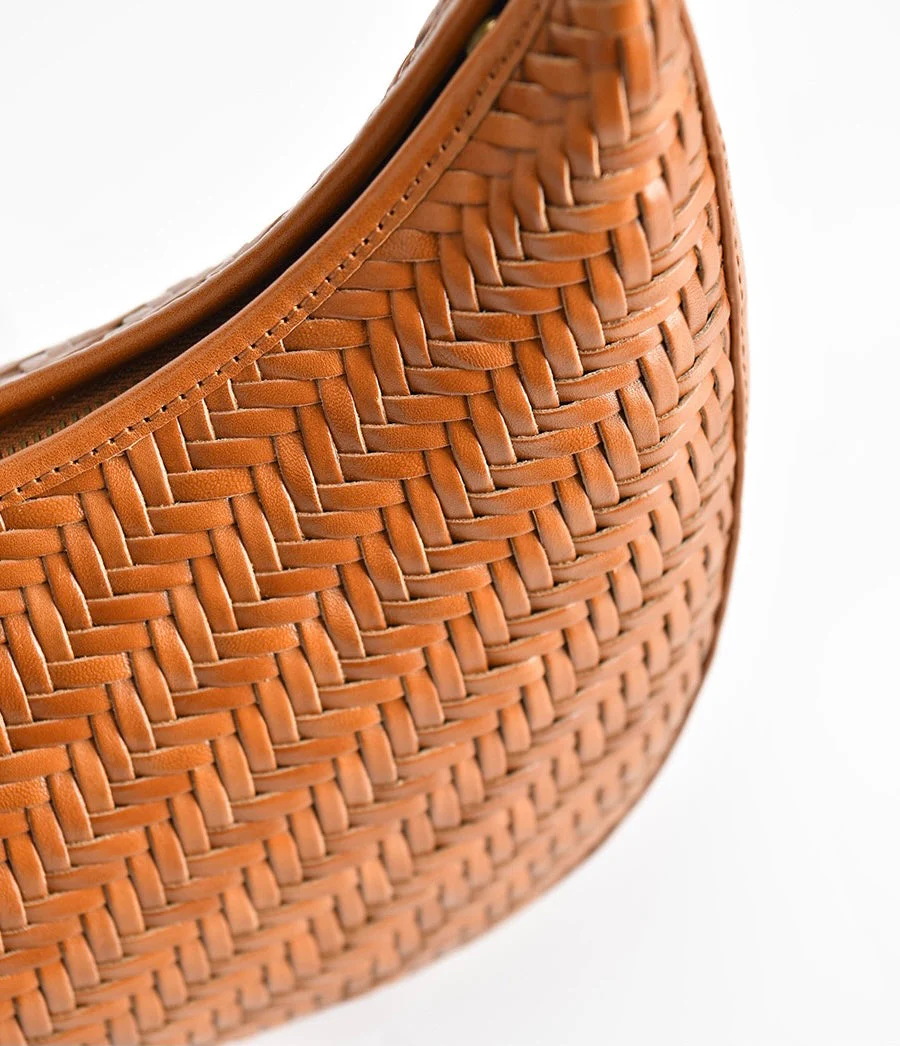 Carmel - Hand Woven Leather Crescent Bag | Brown - Image 4