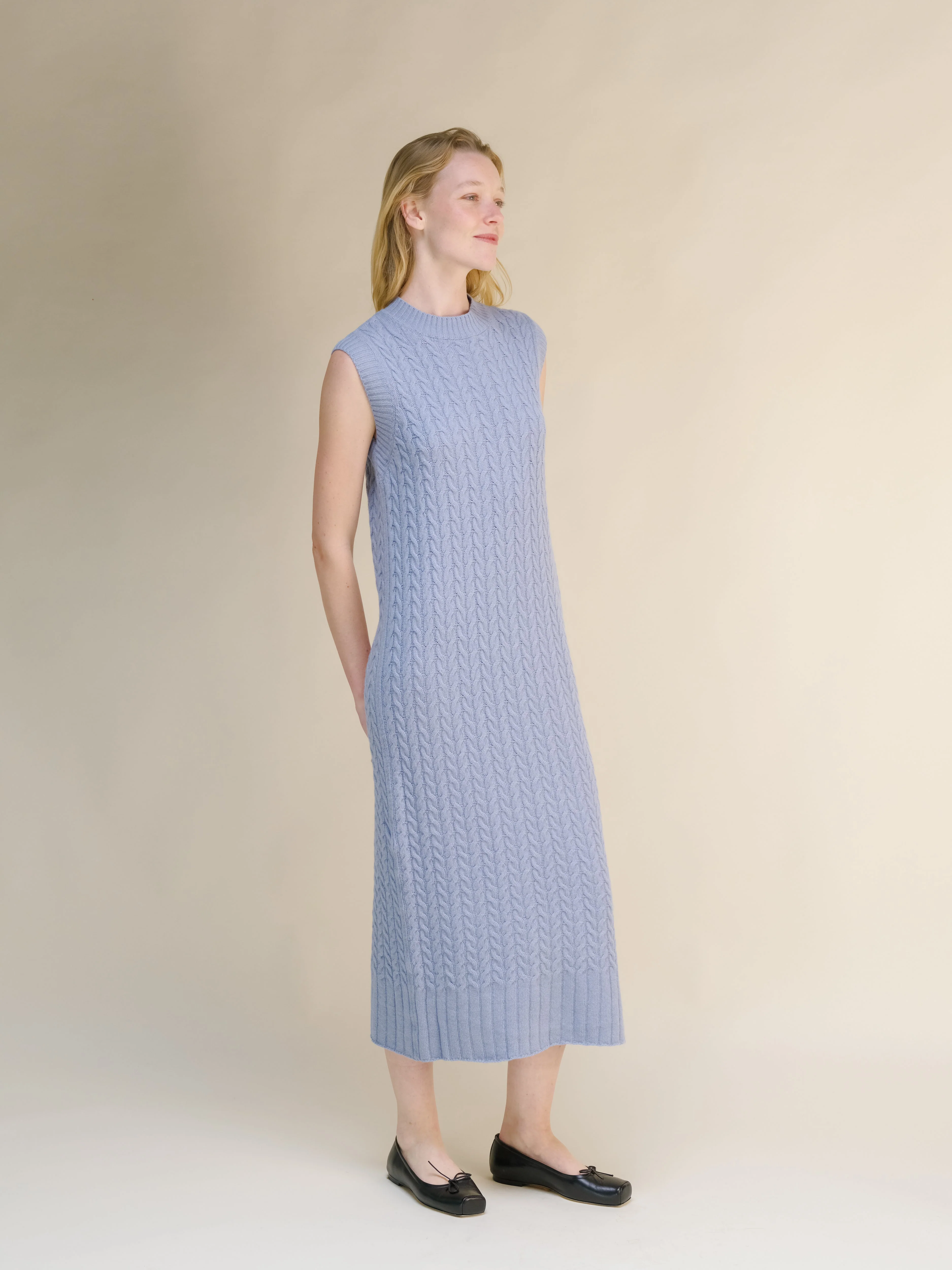 Wool & Cashmere Mix Sleeveless Cable Knit Dress - Image 8