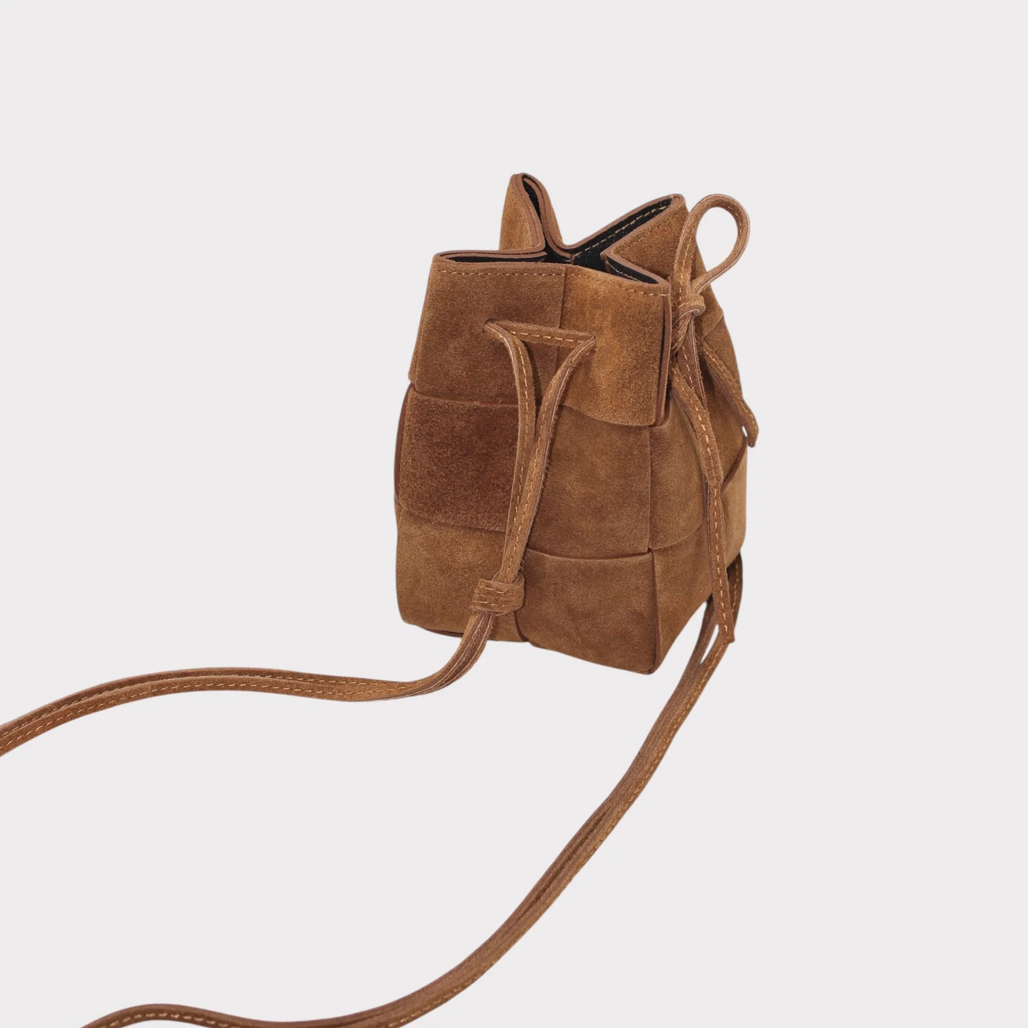 Emi - Handmade Suede Drawstring Woven Crossbody Bag - Image 5