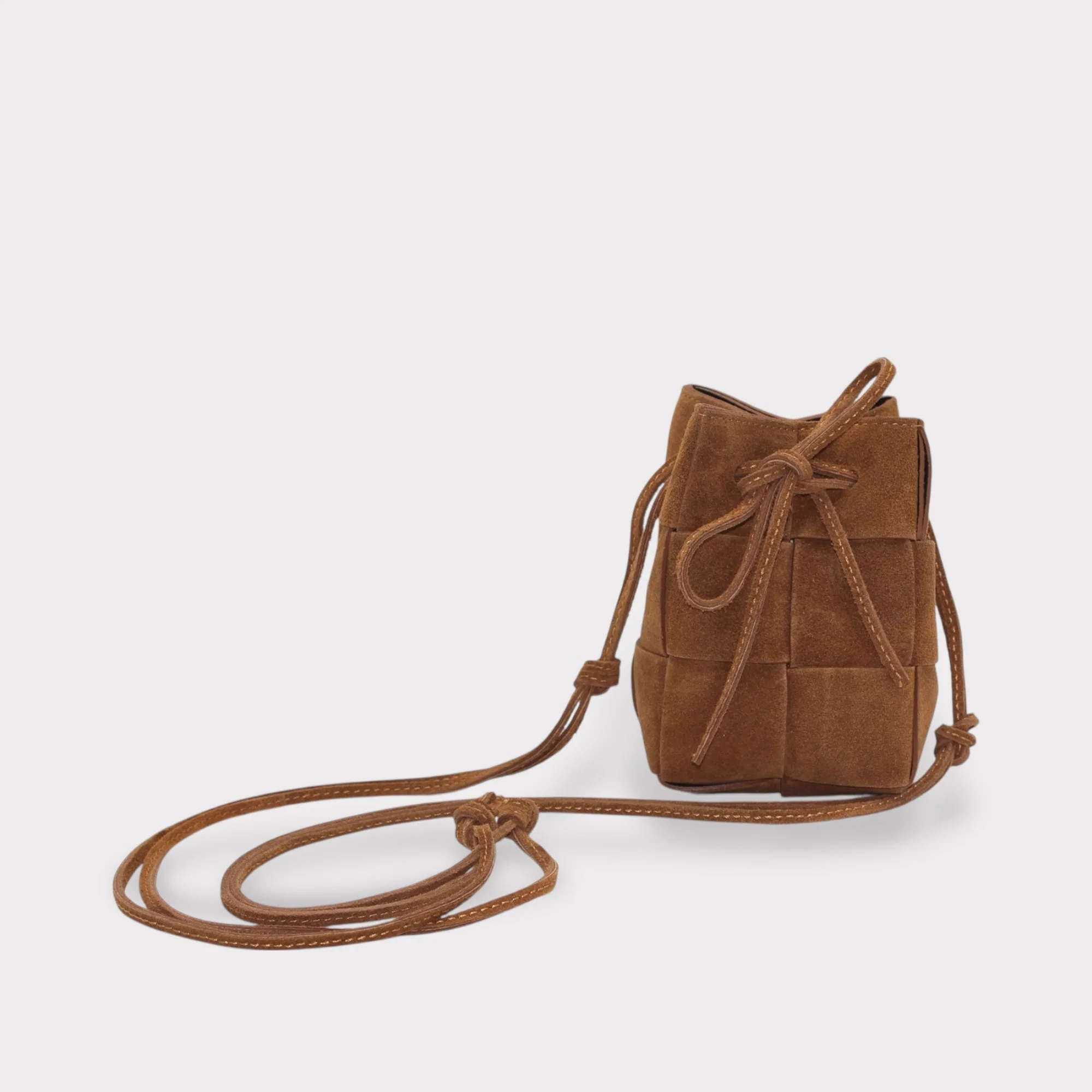 Emi - Handmade Suede Drawstring Woven Crossbody Bag - Image 6