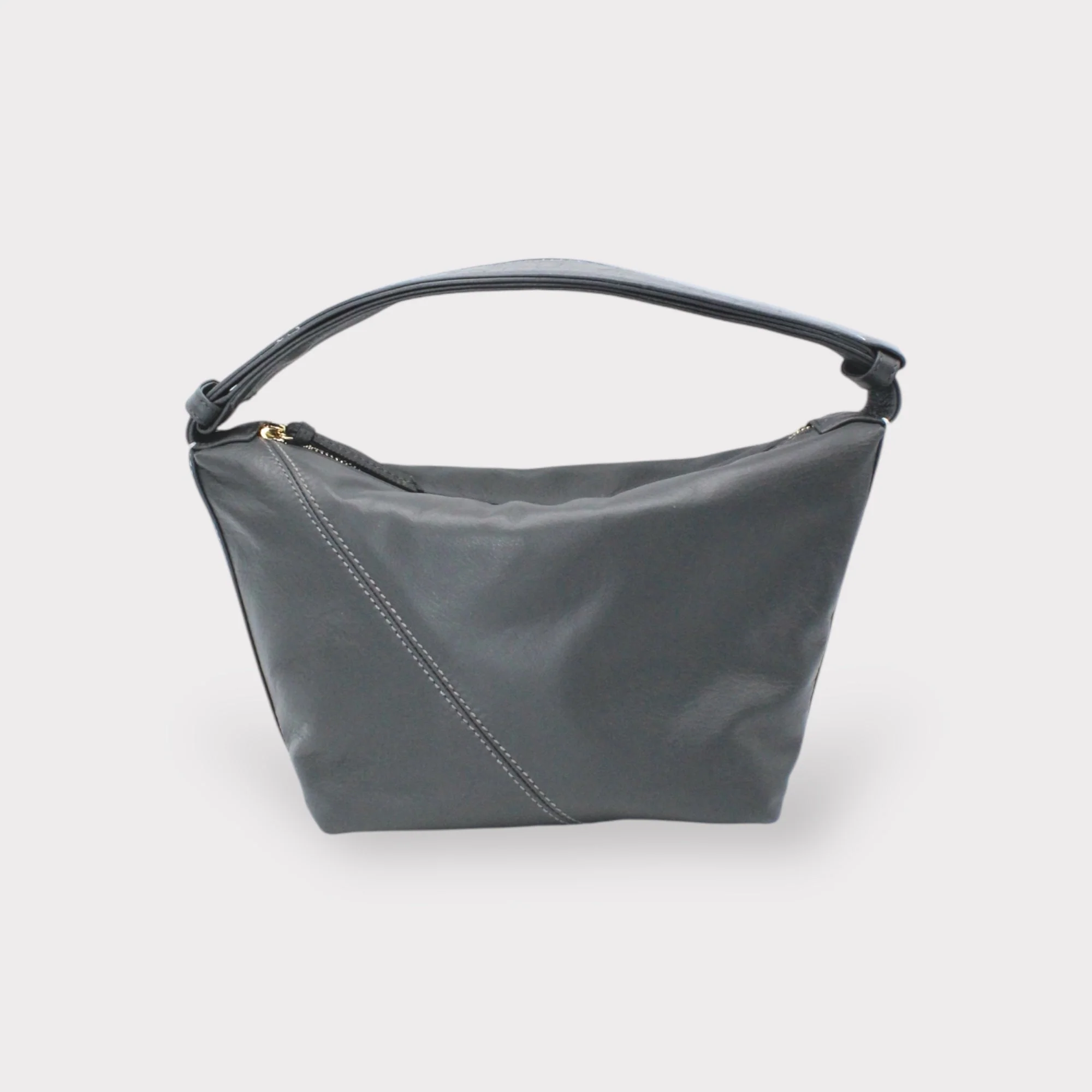 Evy - Genuine Leather Pouch Shoulder Bag - Ash Grey