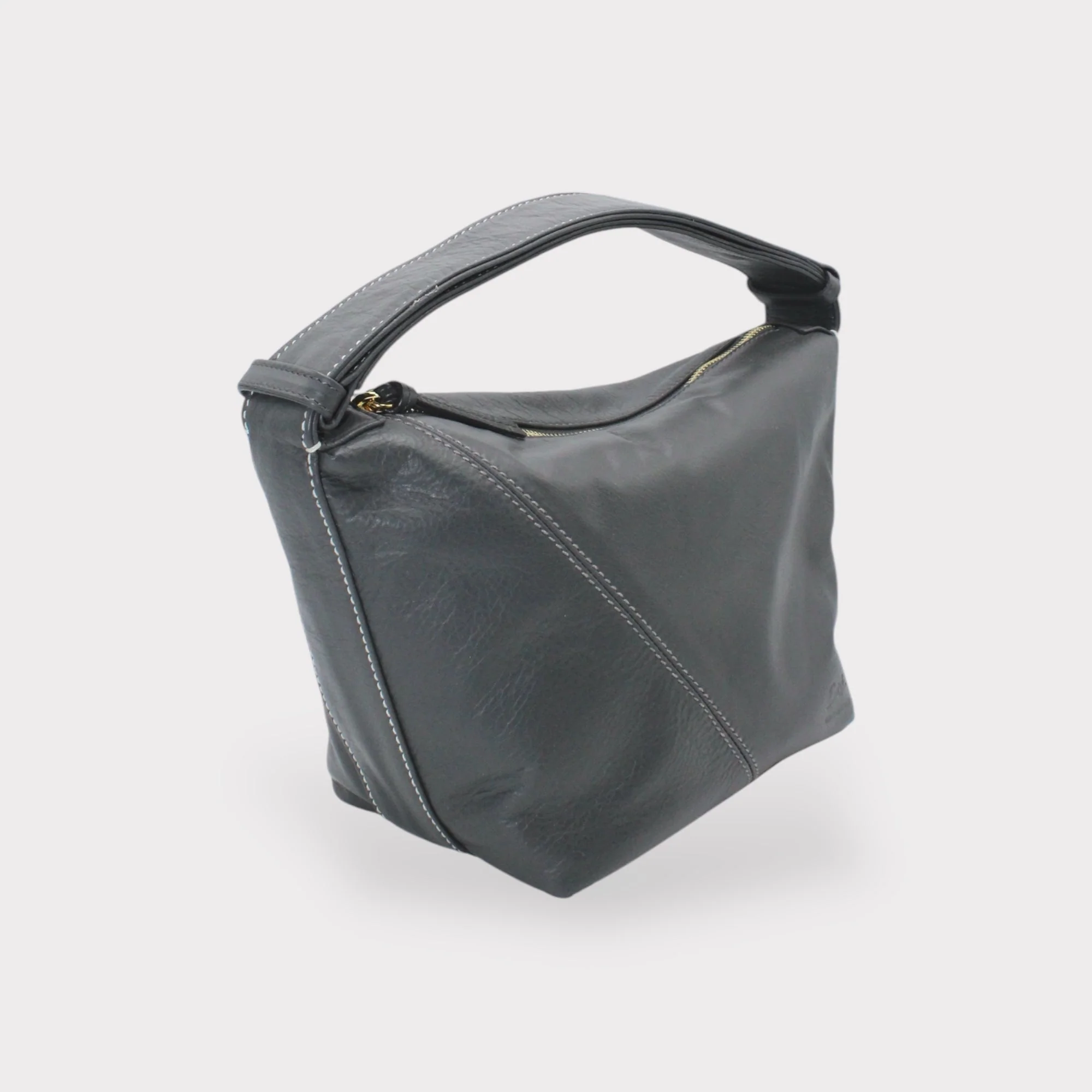 Evy - Genuine Leather Pouch Shoulder Bag - Ash Grey - Image 2