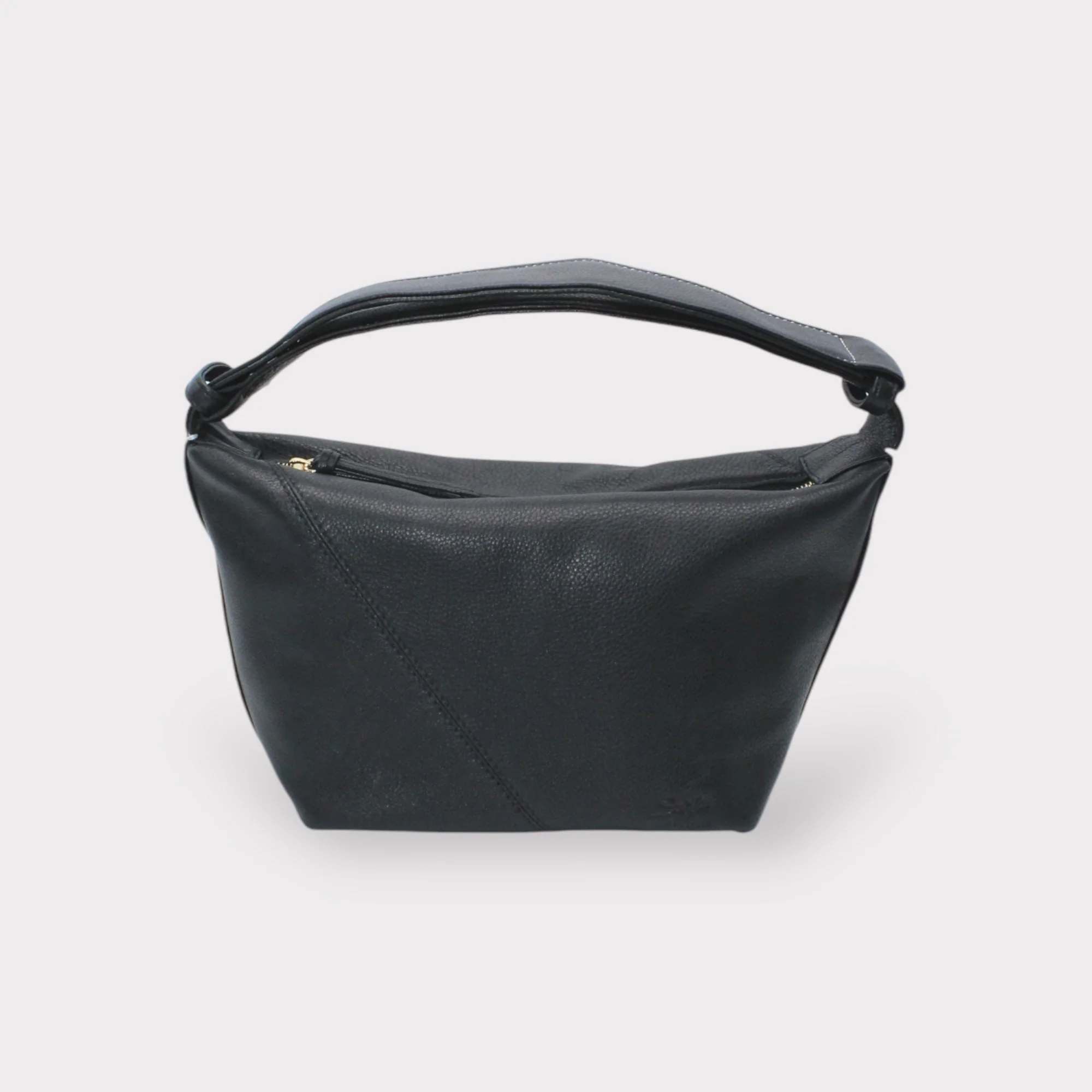 Evy - Genuine Leather Pouch Shoulder Bag - Black