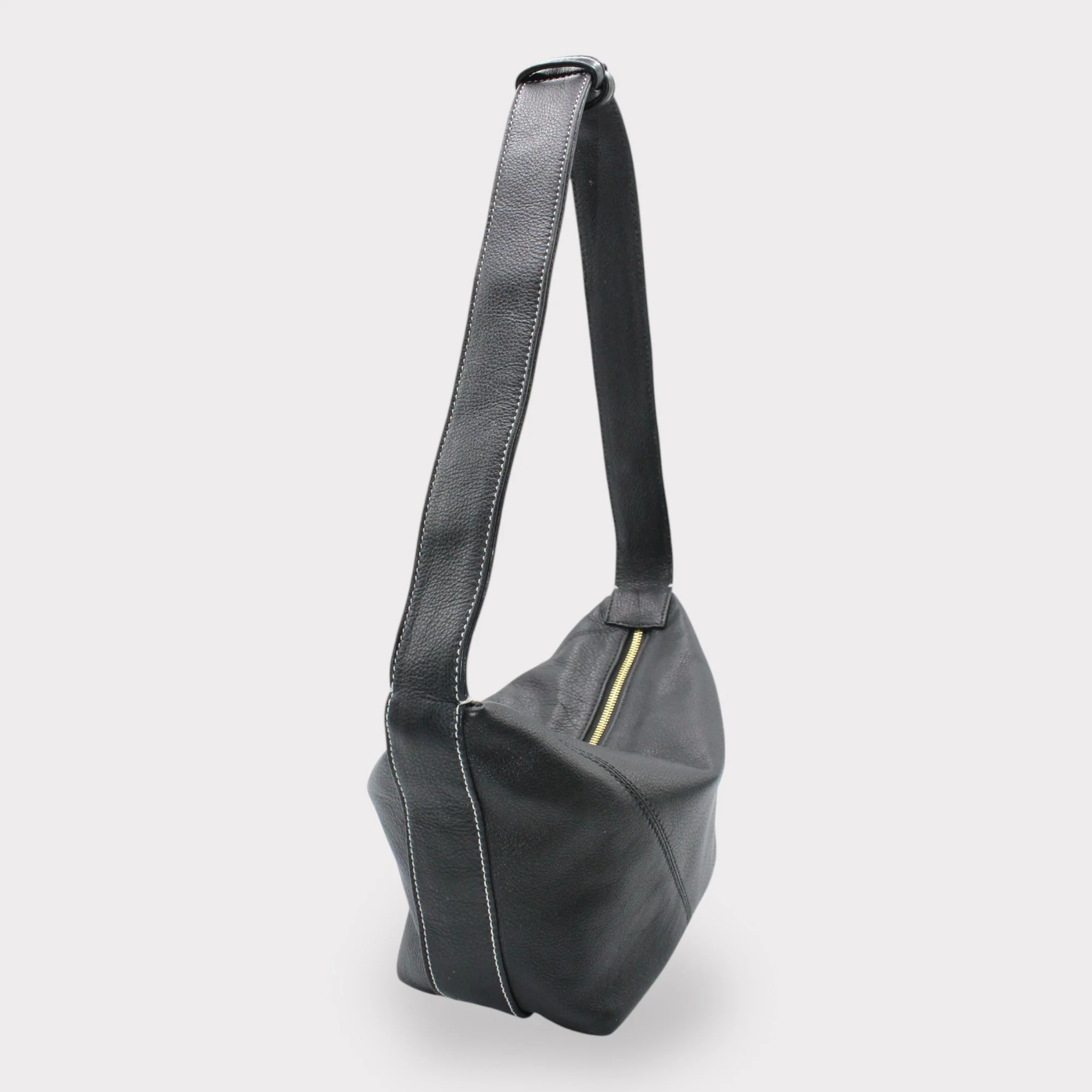 Evy - Genuine Leather Pouch Shoulder Bag - Black - Image 6