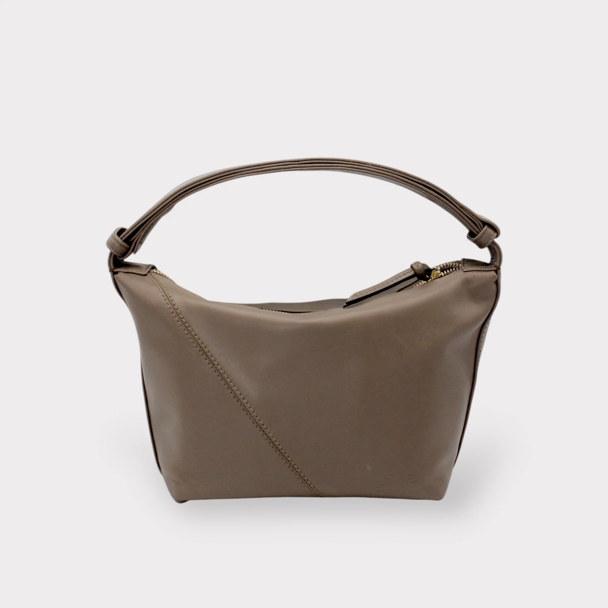 Evy - Genuine Leather Pouch Shoulder Bag - Taupe - Image 2