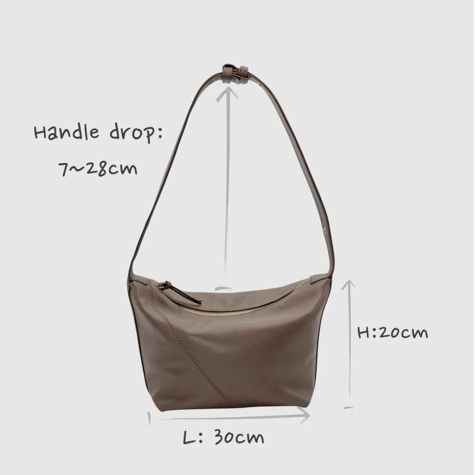 Evy - Genuine Leather Pouch Shoulder Bag - Taupe - Image 8