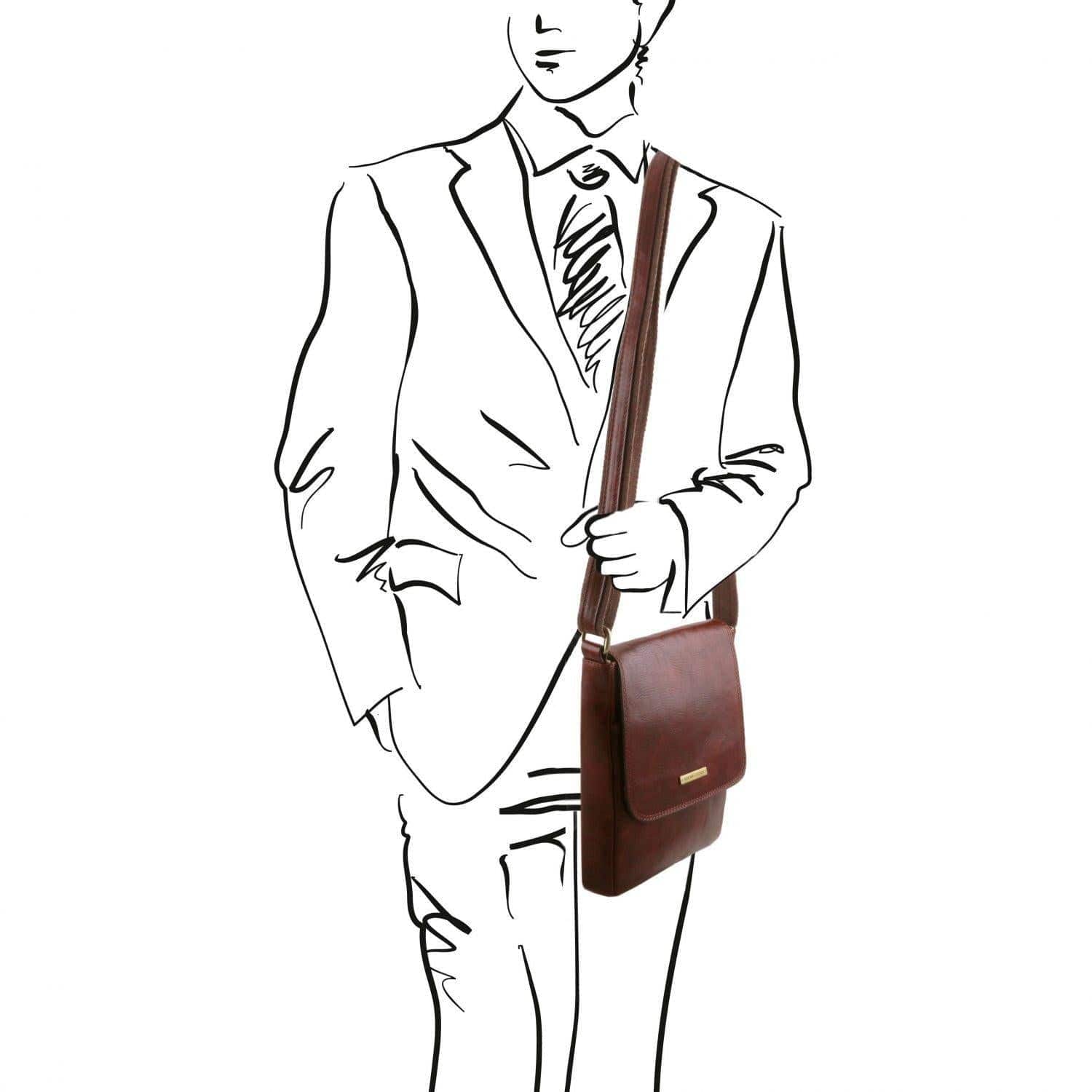 John - Leather crossbody bag for men with front zip in matte leather | TL141408 - Image 8