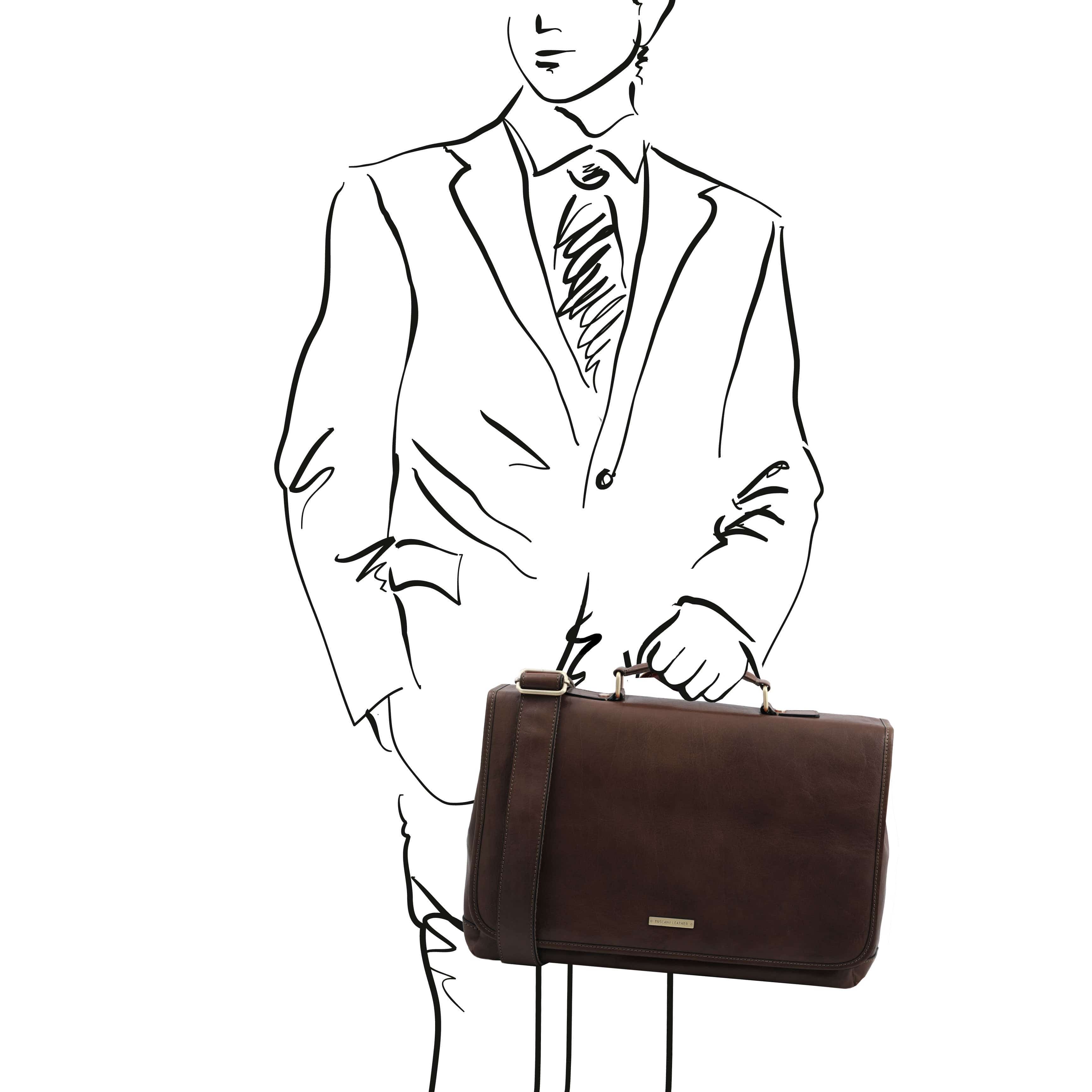 Mantova - Leather multi compartment briefcase with flap | TL142068 messenger bag - Image 15