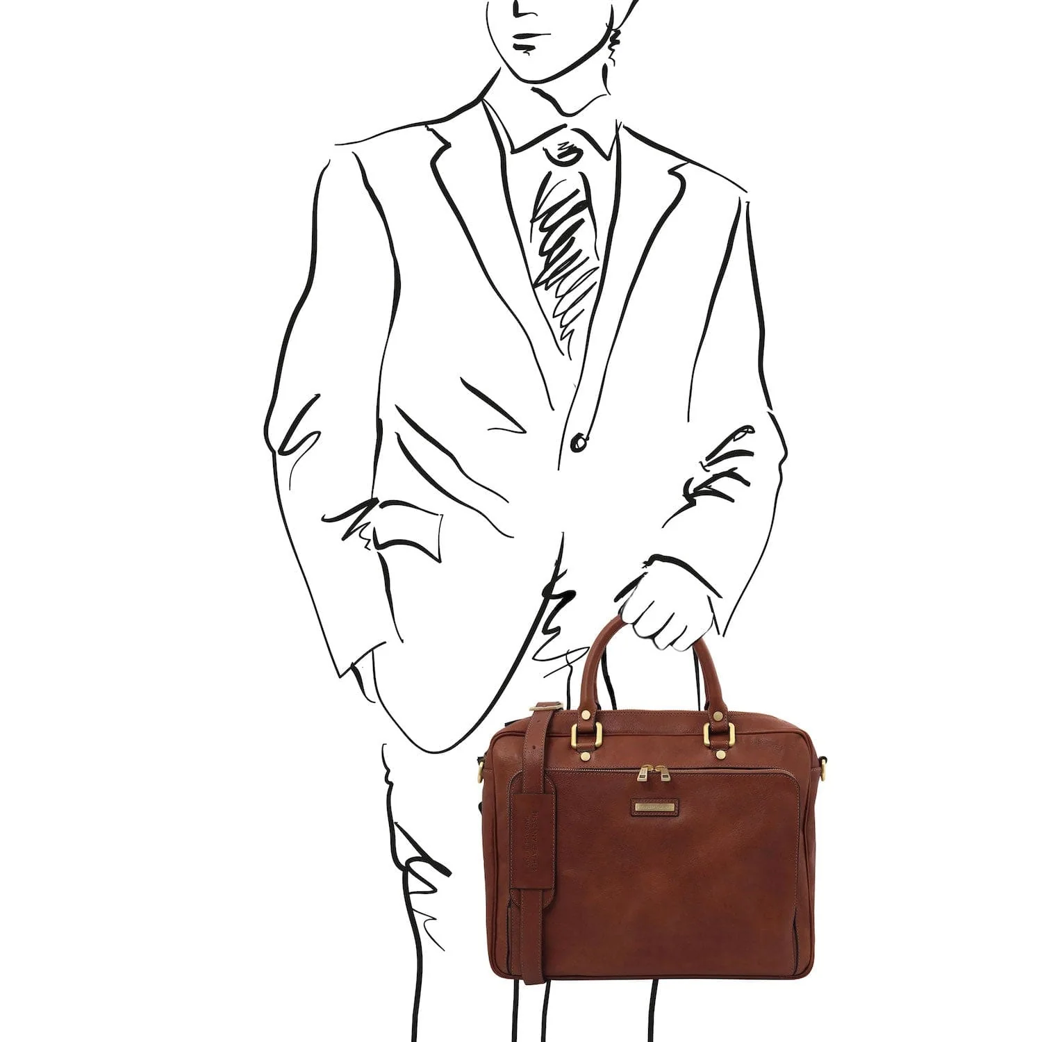 Pisa - Matte leather laptop briefcase with front pocket | TL142427 - Image 11