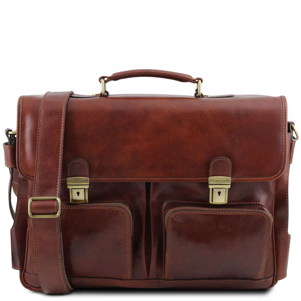 Ventimiglia - Leather multi compartment briefcase with front pockets | TL142069 - Image 14
