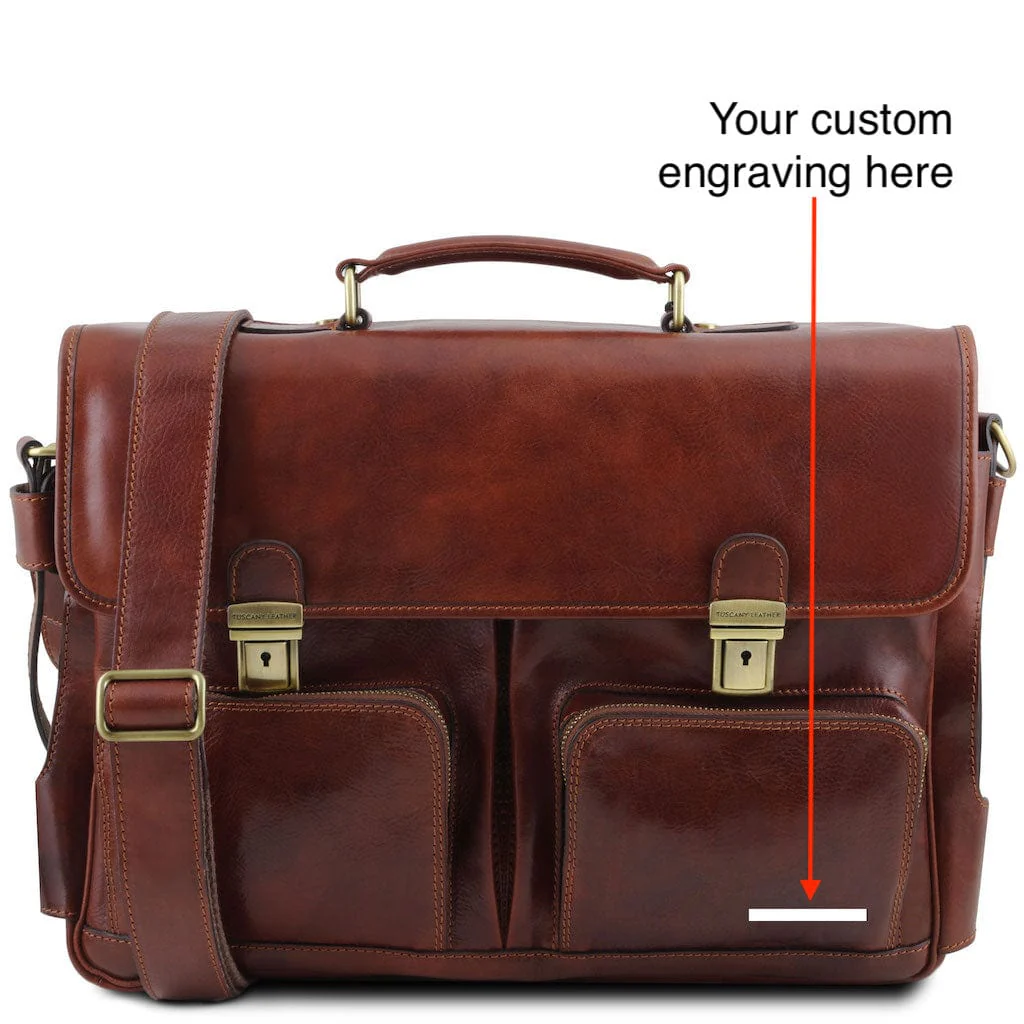 Ventimiglia - Leather multi compartment briefcase with front pockets | TL142069 - Image 9