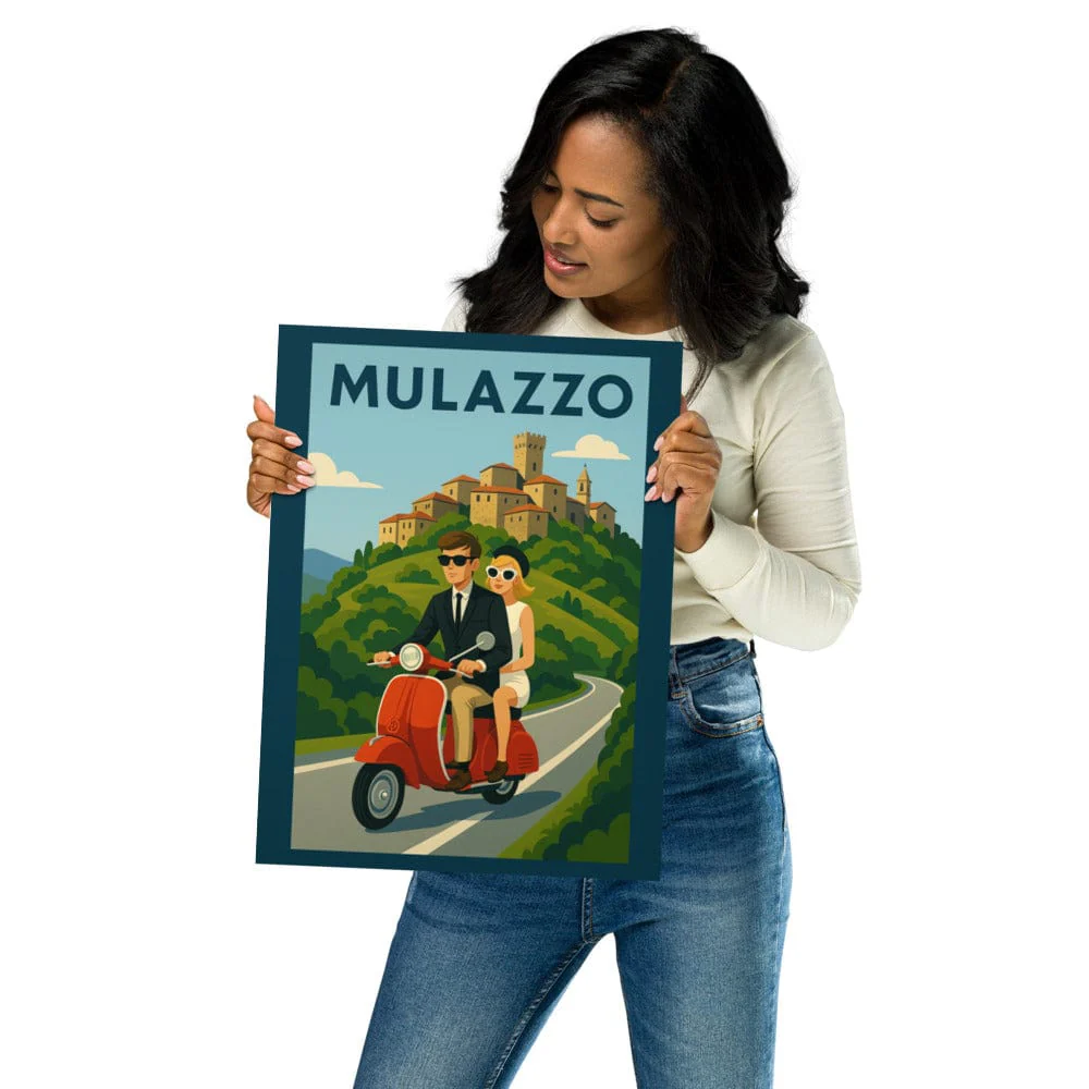 Vintage Travel Poster - Mulazzo, Italy - Couple on Vespa - Image 10