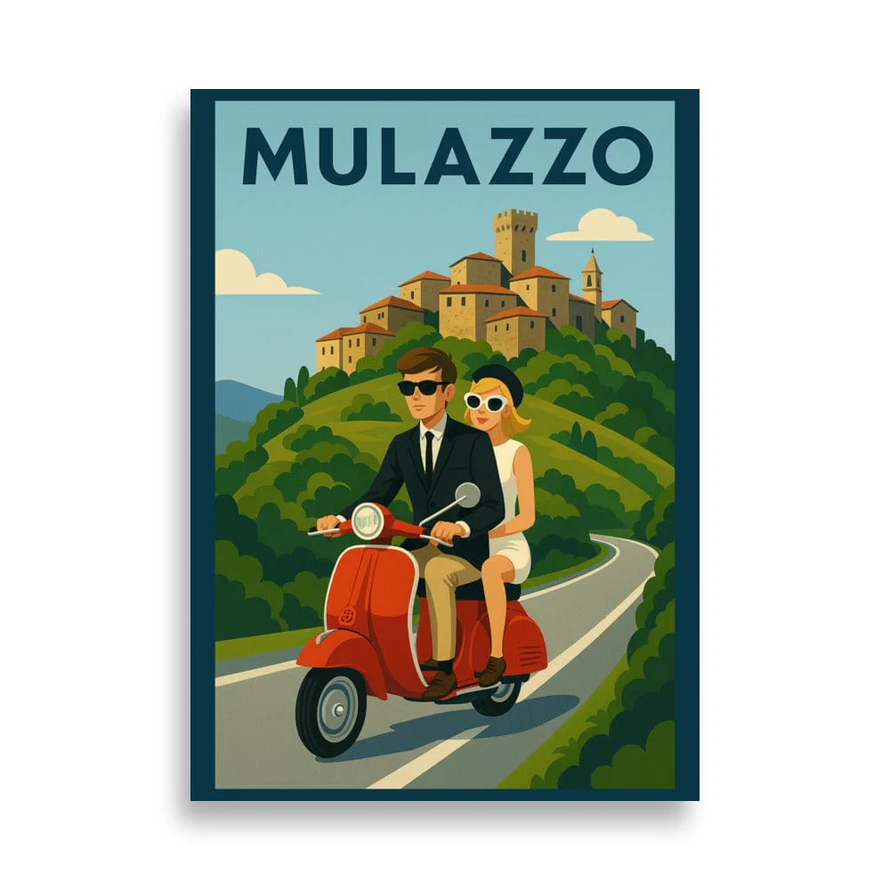 Vintage Travel Poster - Mulazzo, Italy - Couple on Vespa - Image 20