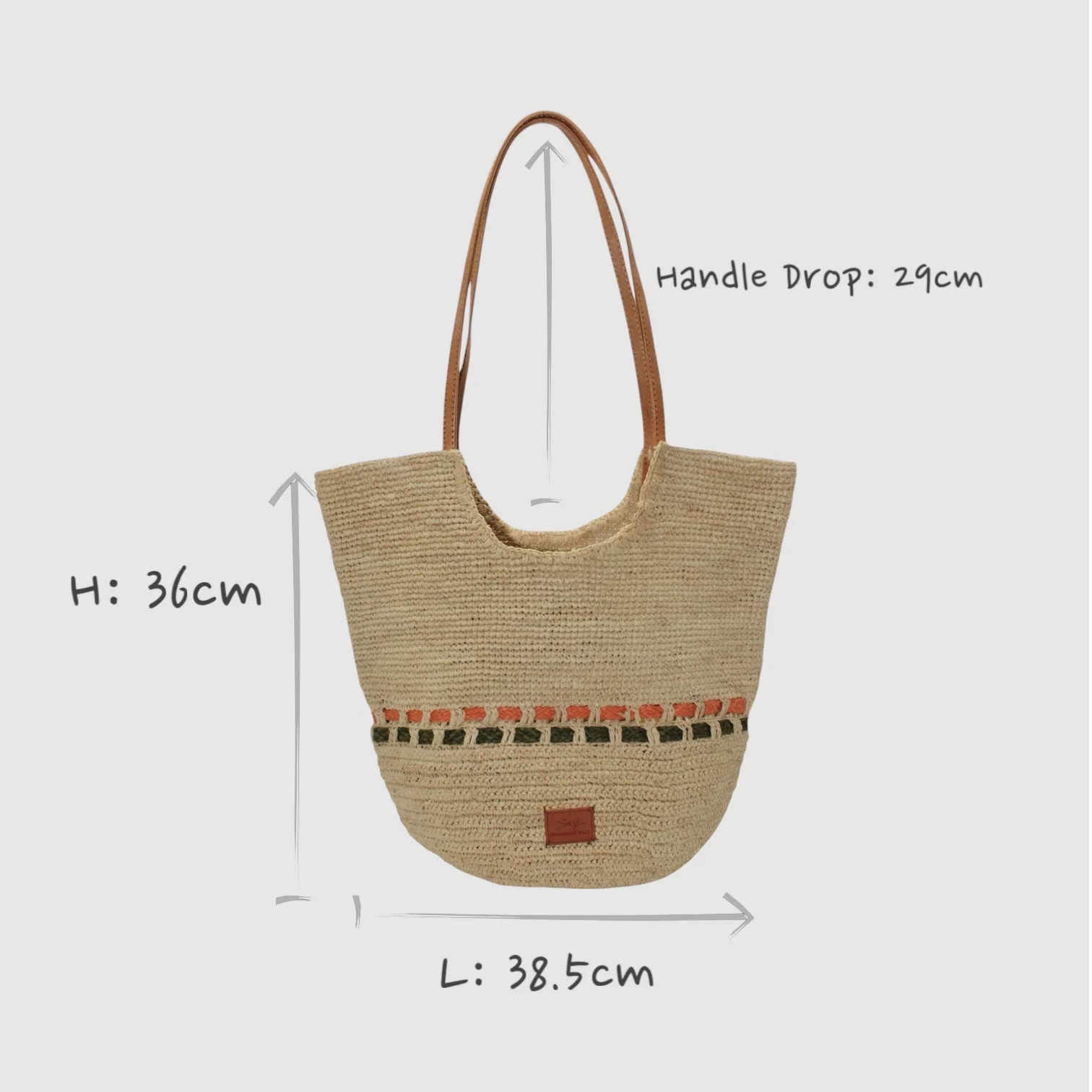 Zola - Handmade Natural Raffia Tote Bag - Pastel Green and Amber - Image 9